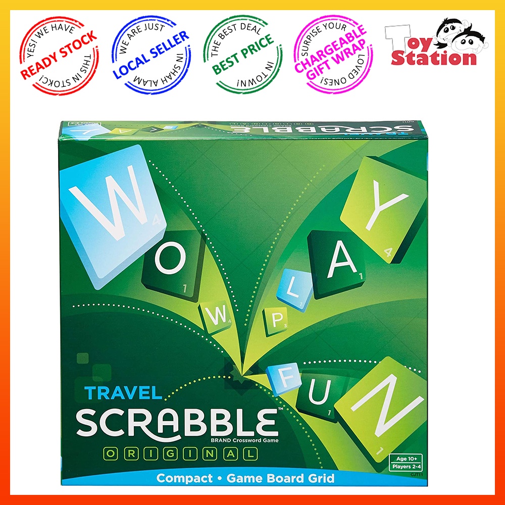 ORIGINAL MATTEL GAMES Scrabble Travel English Board Game Set for Kids, Adult, Friends and Family