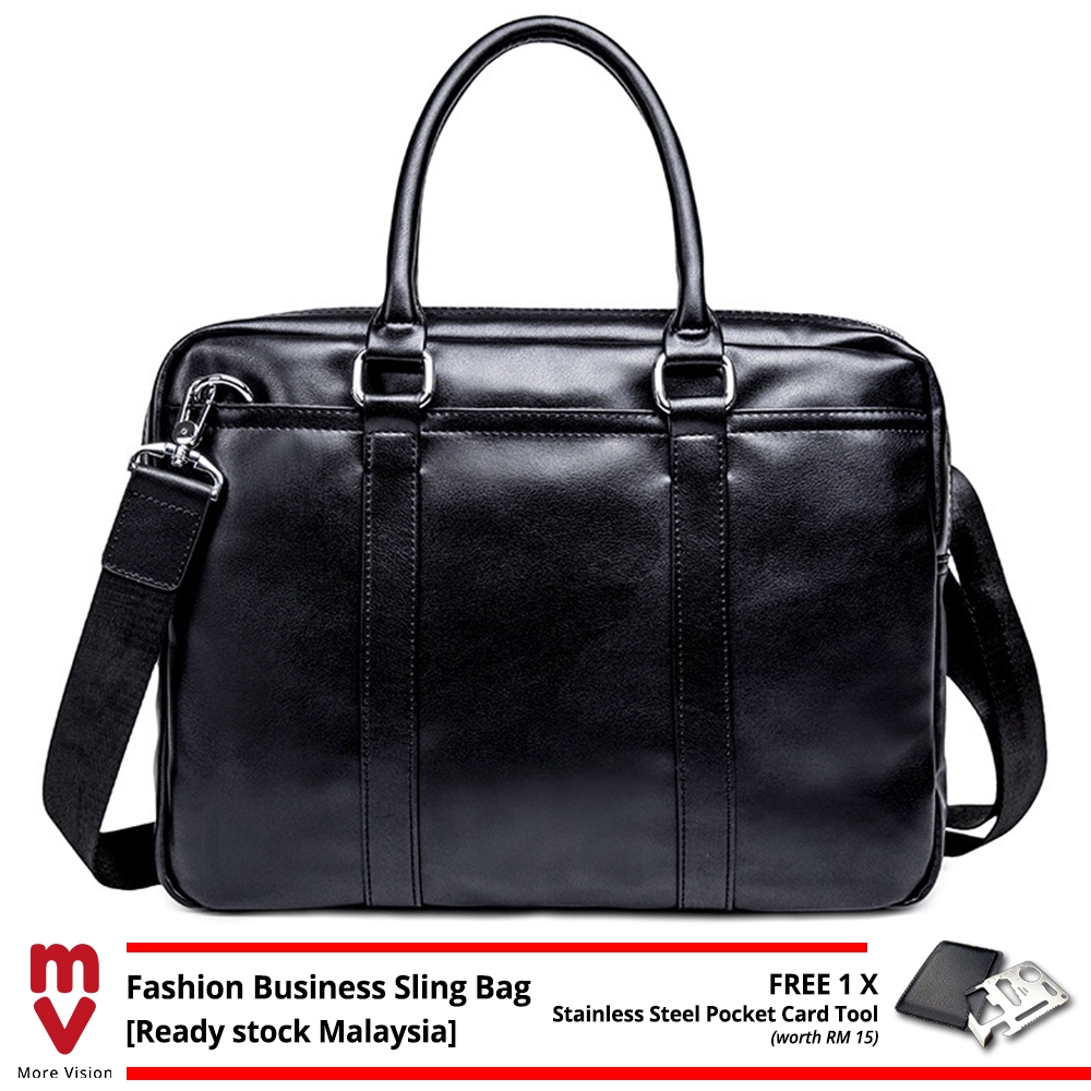 MV Bag Hand Carry Men Messenger Bag Leather Briefcase Black Shoulder