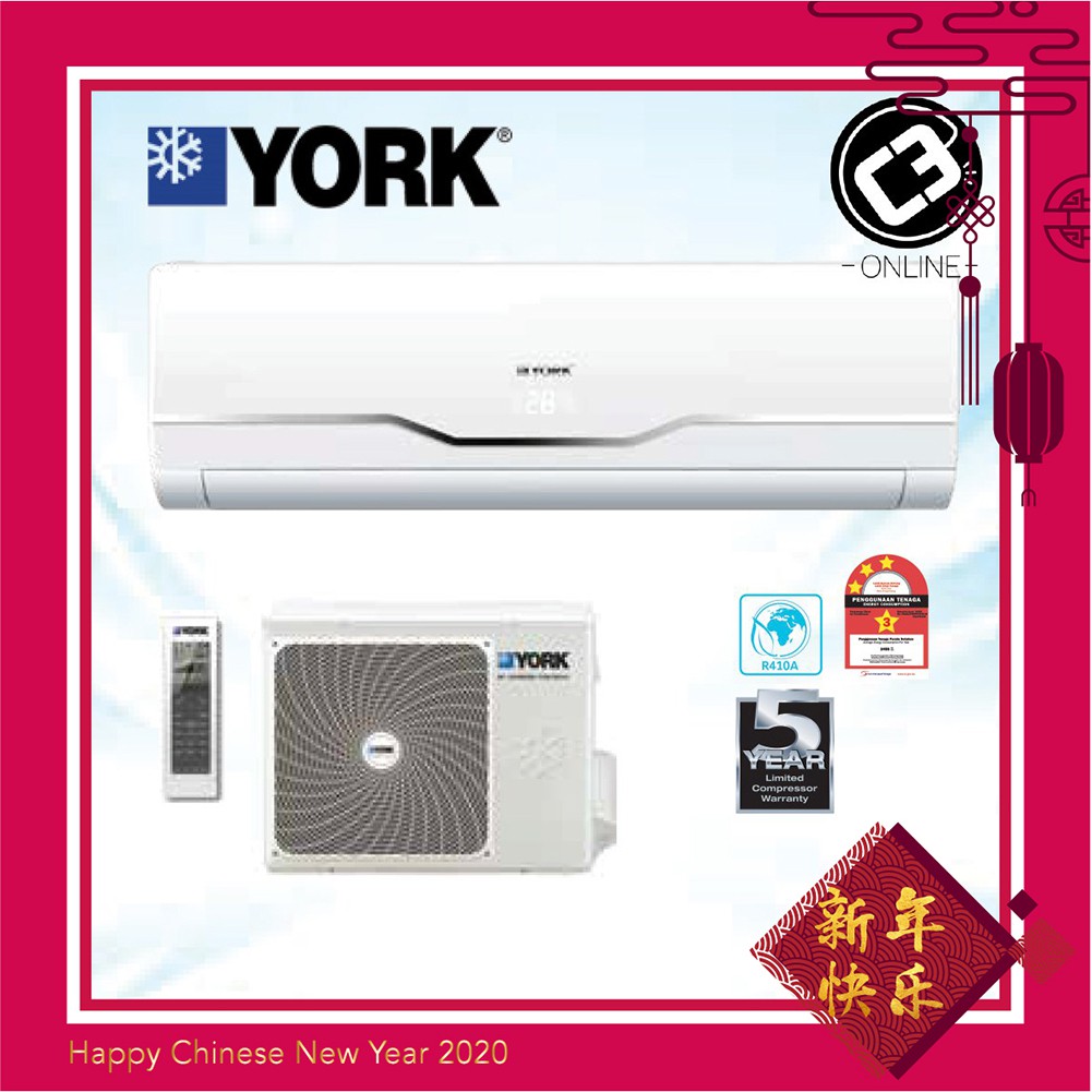 York Aircond 1.0HP 1.5HP 2.0HP 2.5HP YWM3FDASW R410A NonInverter
