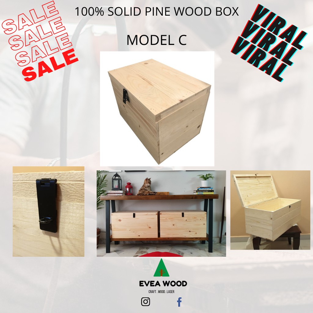 100 Kotak Kayu Pine / Pine wood box with cover lock C (Wood crates
