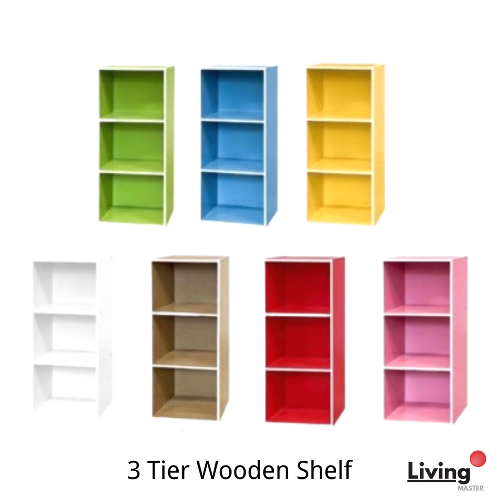 Multiple Color 3 Tier Multipurpose Wooden Rack Book Shelf Wooden Book Storage Household Book