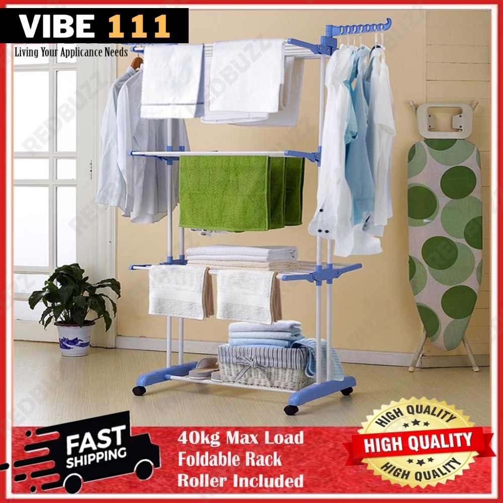 Clothes Hanger 3 Tier Cloth Rack Coat Rack Floor Hanger Drying Rack With Wheels Rak Baju