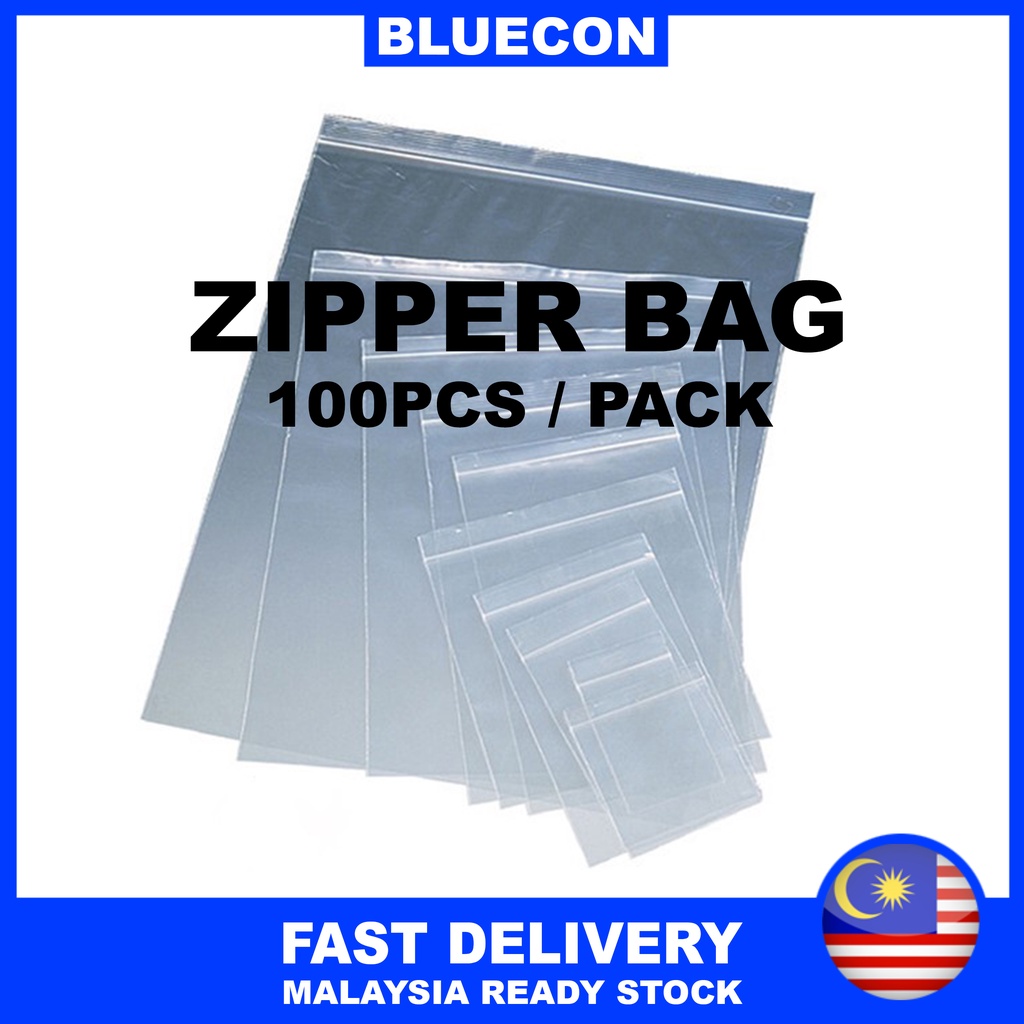 100pcs Small Medium Zipper Bag Zip Bag Lock Plastik Beg Zip Travel Storage Plastic Bag