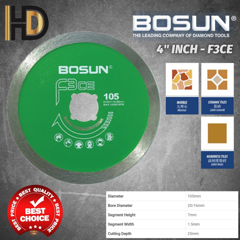 BOSUN F3CE 4" 105MM Diamond Wheel Cutting Disc For Ceramic Tiles