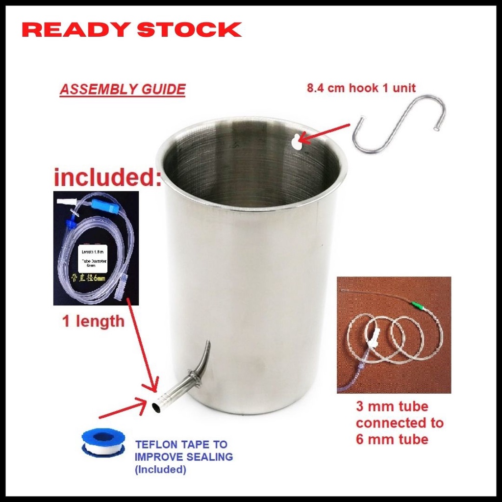 1000ML Stainless Steel 304 Enema Bucket Kit Detox Body Suitable for