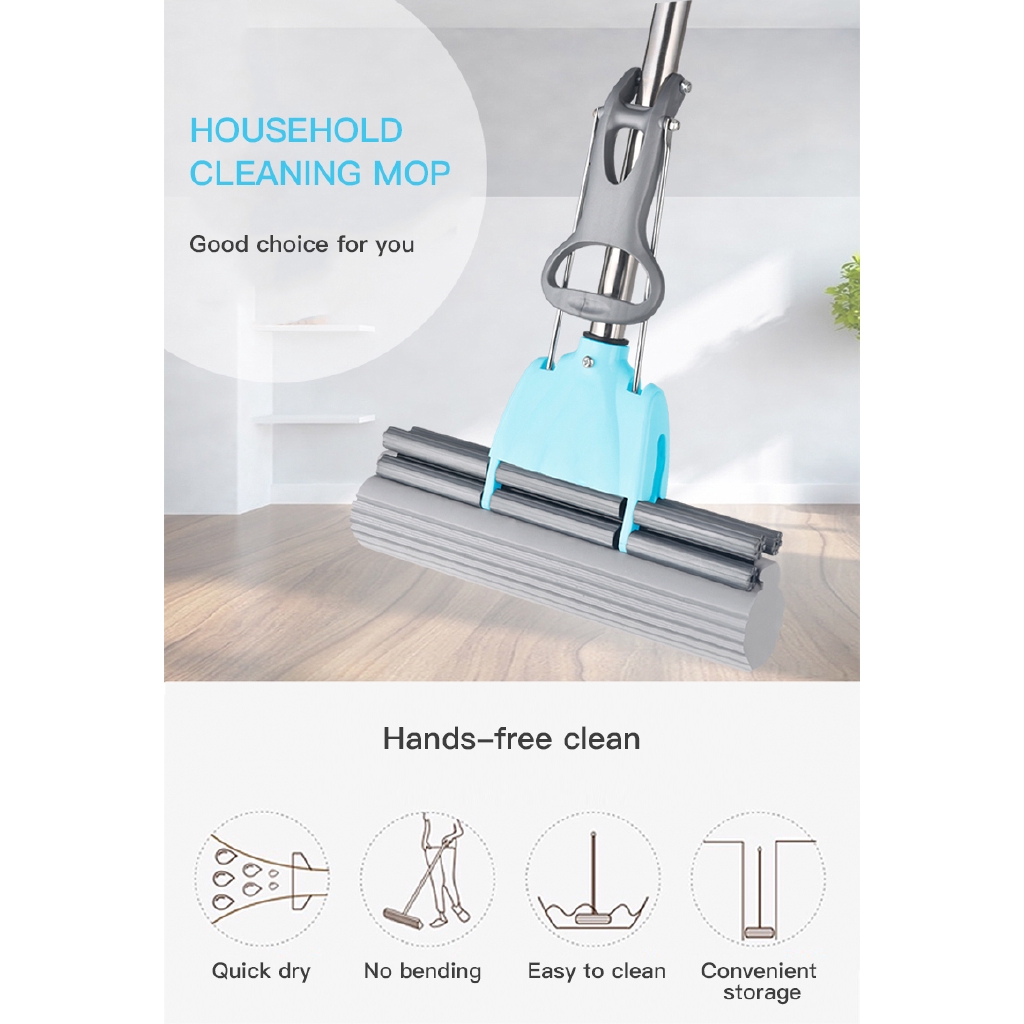 Sponge Mop Toilet & Bathroom Wipe Dry Cloth Double Roller Squeeze Dry