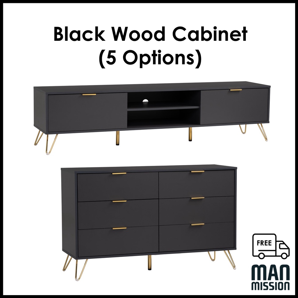 MAN Mission Black Wood Coffee Table Sideboard Side Table TV FREE