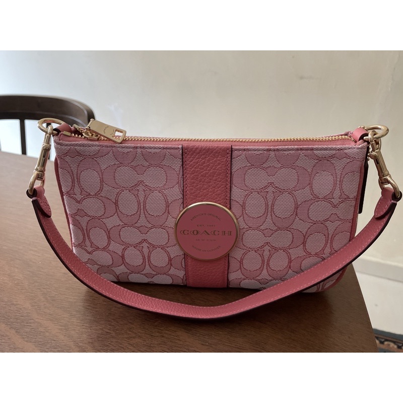 Coach Signature Jacquard Lonnie C8306 Baguette Shoulder Bag In Taffy