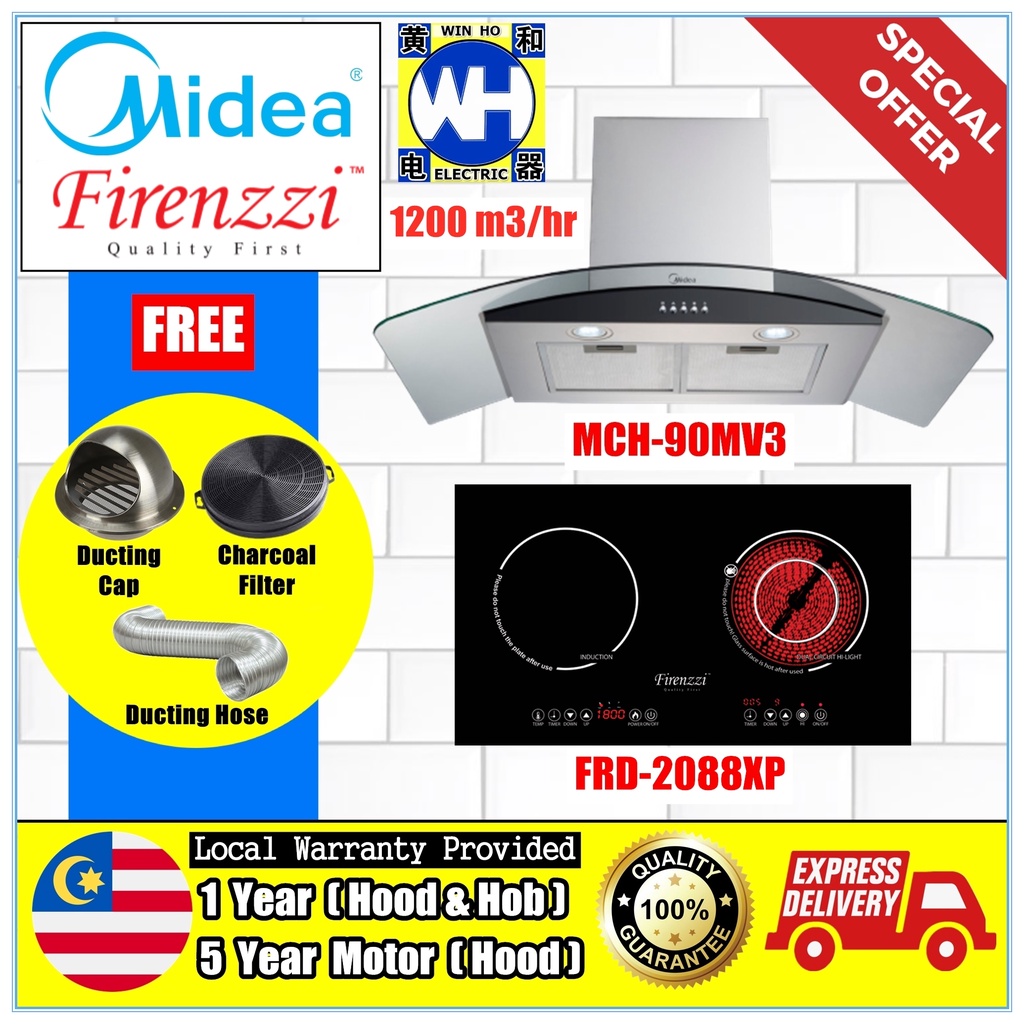 SET 03) MIDEA MCH90MV3 Cooker Hood with Charcoal Filter and
