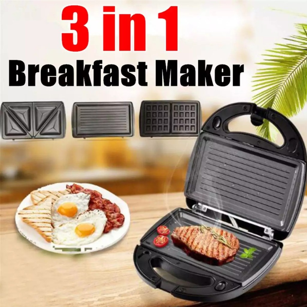 🐸Malaysia Ready Stock🐸 3 in 1 Sandwich Waffle Maker And Grill Pan