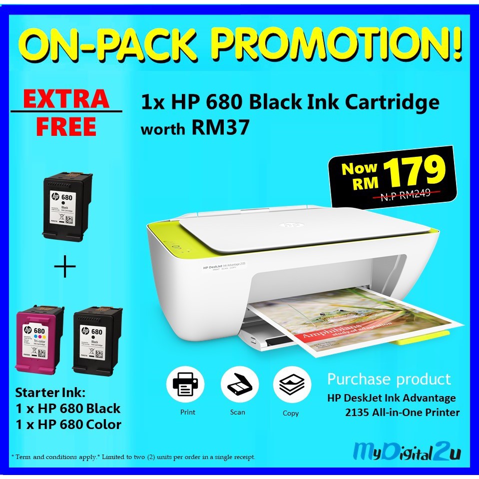HP Deskjet Ink Advantage 2135 AllInOne Printer + Free Extra 680 Black