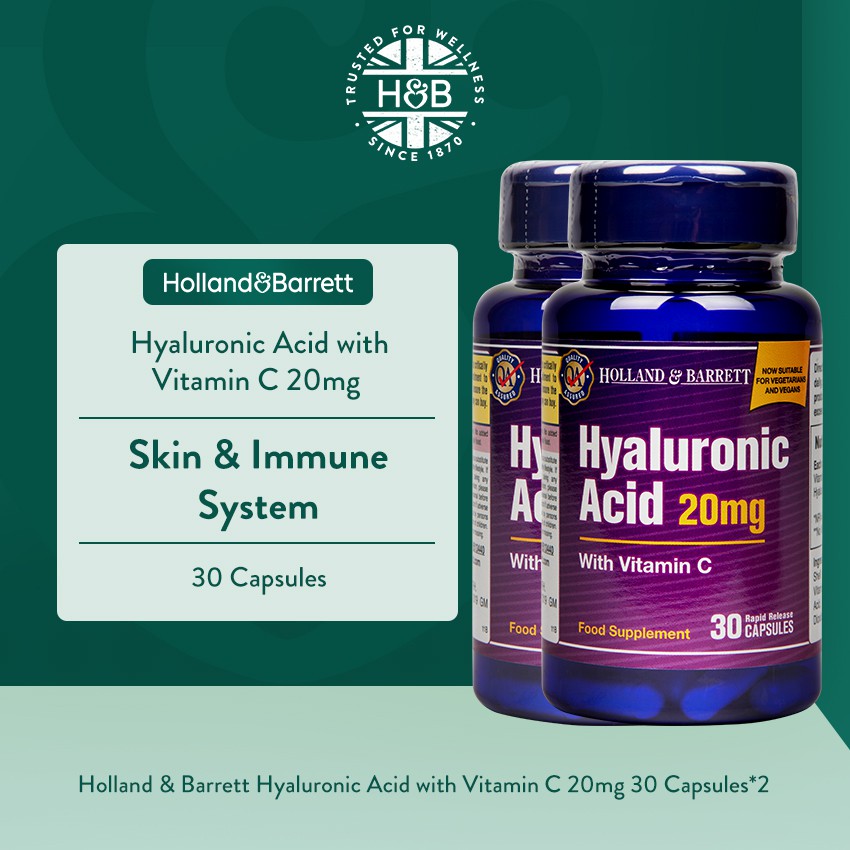 [BUNDLE of 2] Holland & Barrett Hyaluronic Acid With Vitamin C 20mg 30