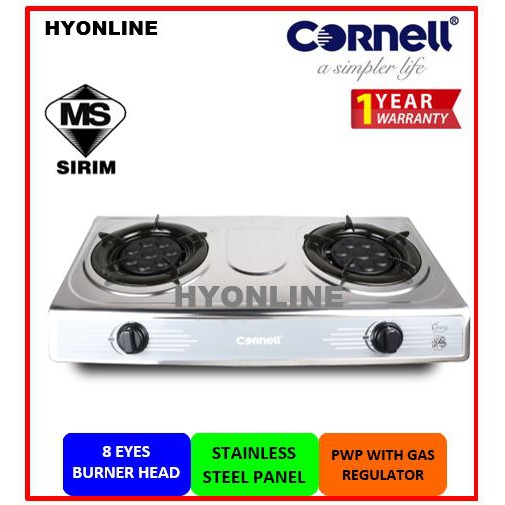 CGSS1252SS CORNELL DOUBLE BURNER STAINLESS STEEL TABLE TOP GAS STOVE