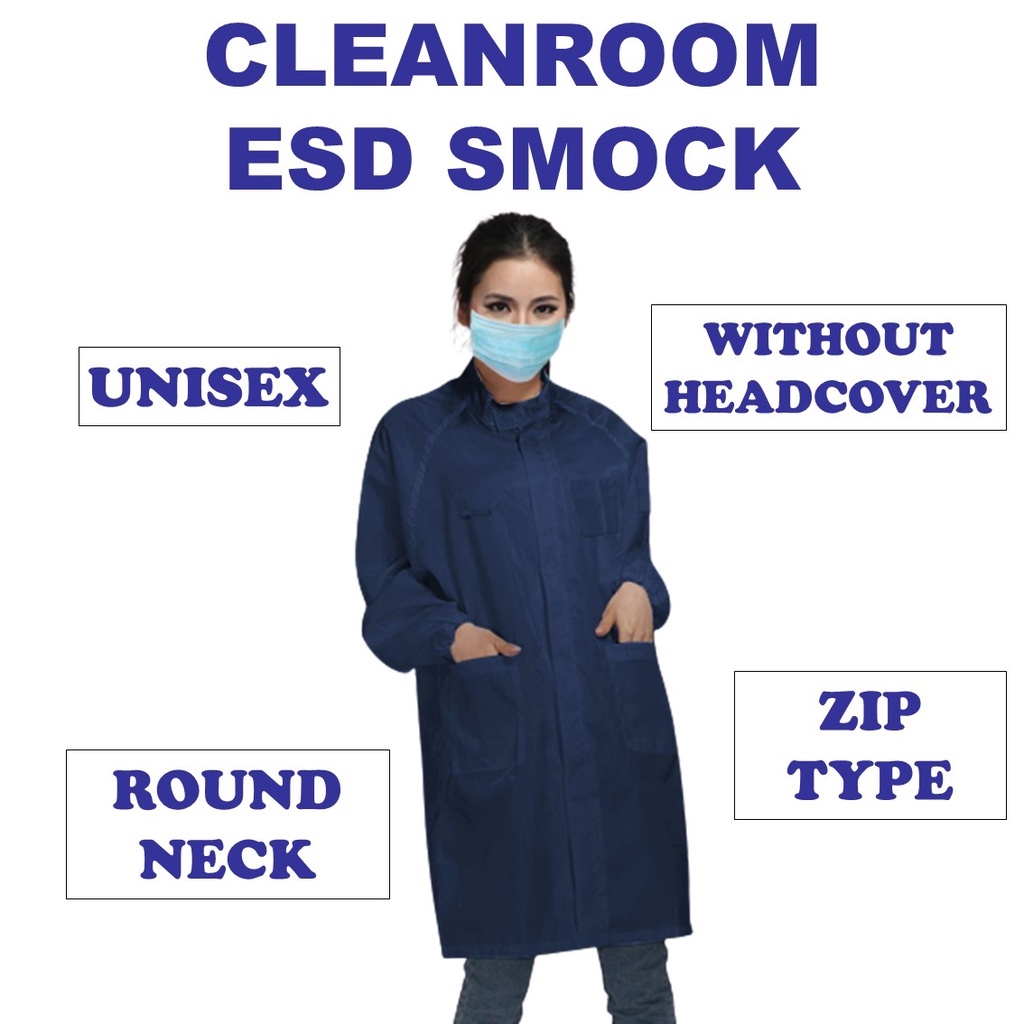 ESD Smock Without Headcover Workwear Lab Cleanroom Uniform Stripe Round