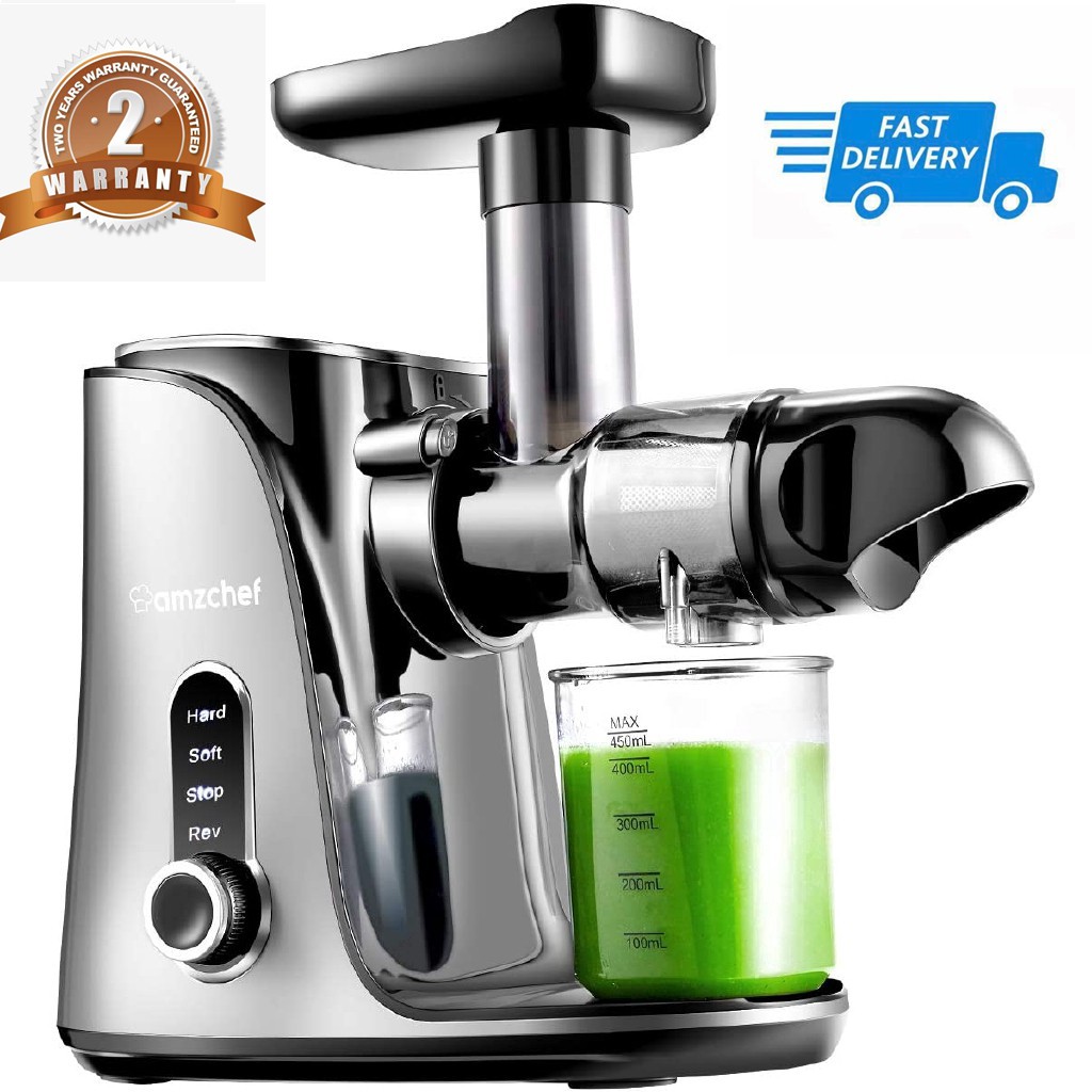 AMZCHEF Slow Juicer Machines, Slow Masticating Juicer Extractor, with Two Speed Modes, 2 Travel