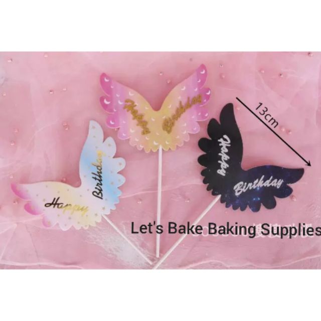 Angel wing gradient star wing happy birthday cake topper cake top flag