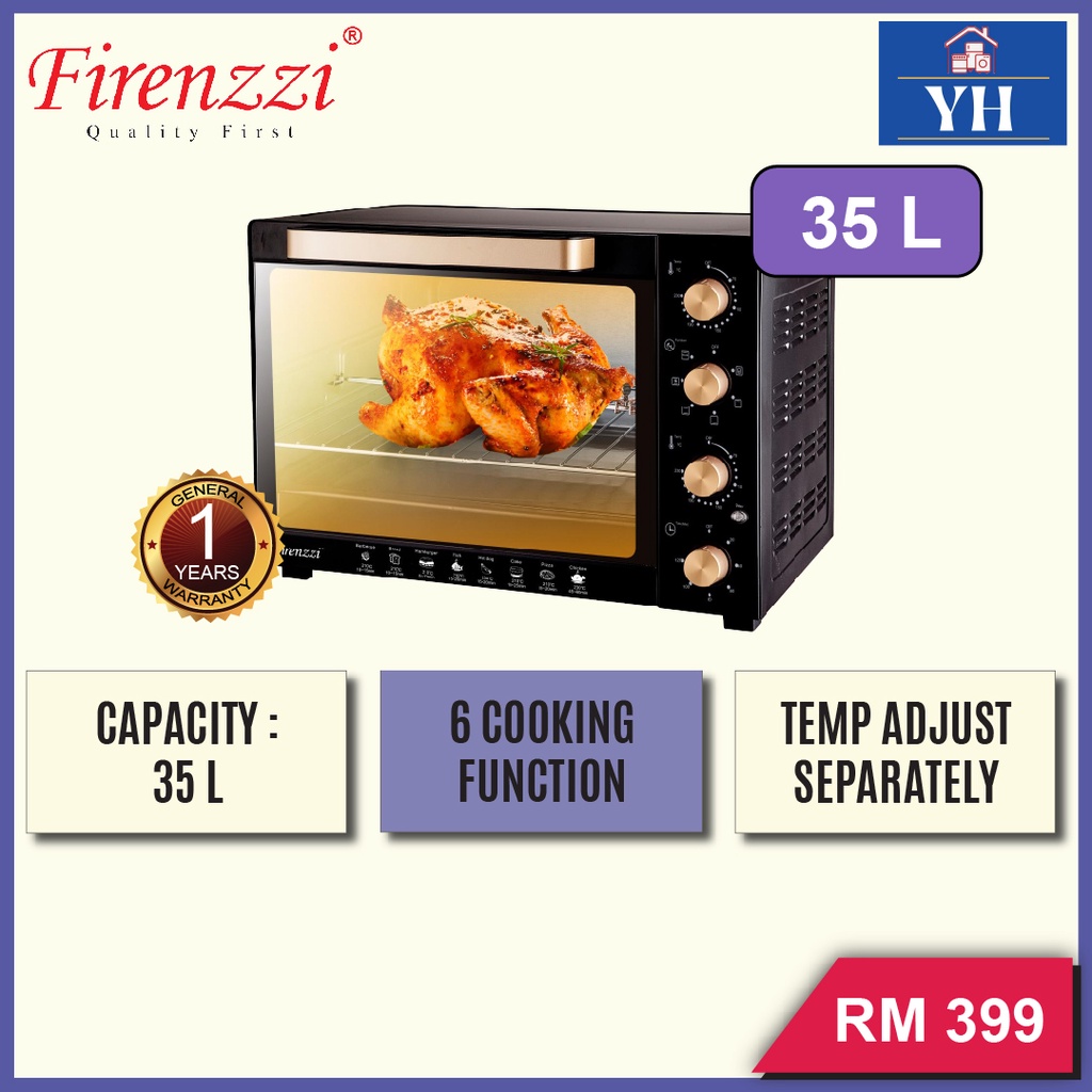 Firenzzi 35L 6 Functions Two Separate Temperature Control Tabletop Oven