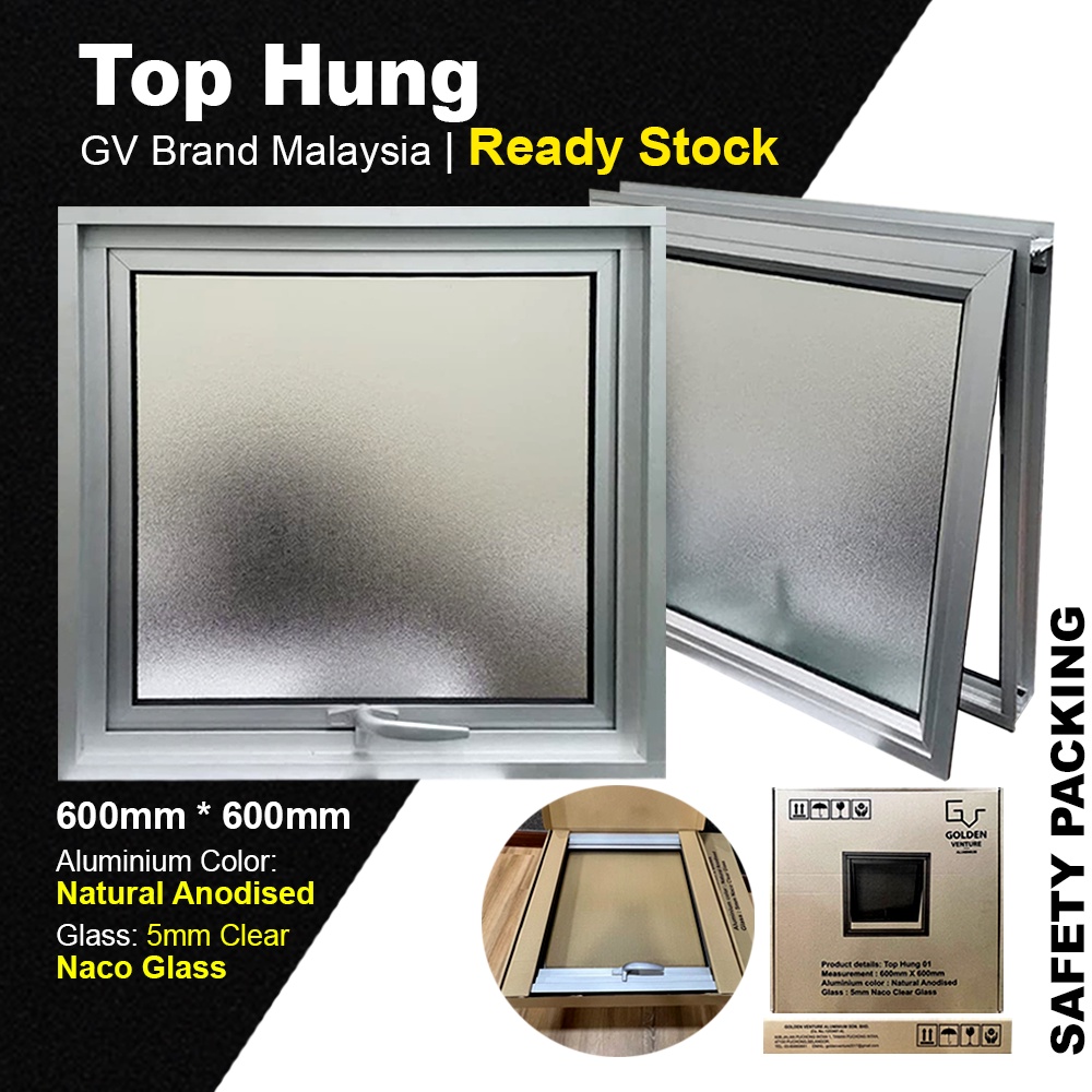 GV Aluminium Window Top Hung Casement Natural Anodised 5mm Naco Clear