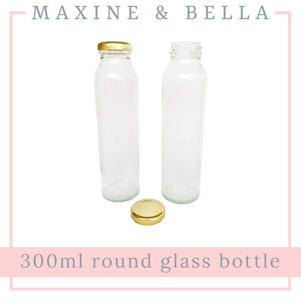 (5 bottles) 300ml round glass bottle / juice bottle / cold brew coffee