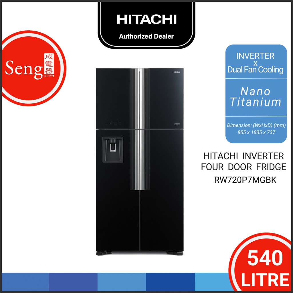 Hitachi 540L 4Door Inverter Refrigerator with Dual Fan Cooling RW720P7M GBK RW720P7MGBK