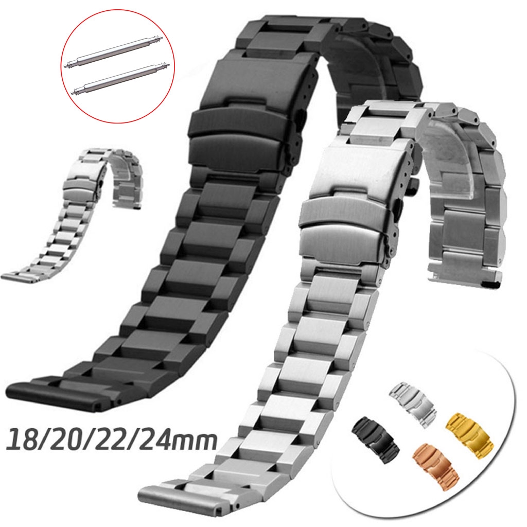 Solid Stainless Steel Watch Band 18mm 20mm 22mm 24mm Safe Double Lock