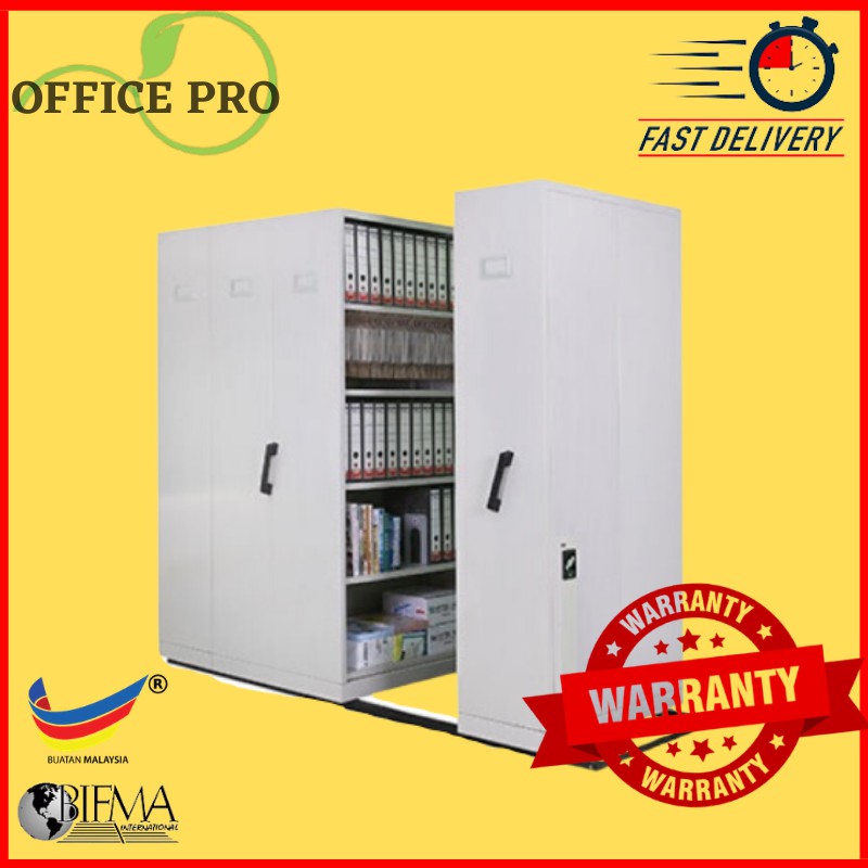 4 Bay Hand Push Steel Mobile Compactor With Daul Purpose Shelves I