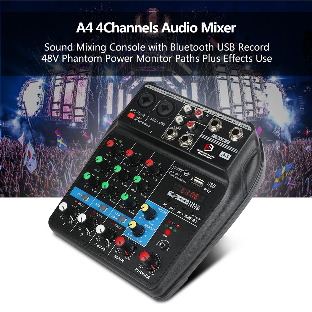 A4 4 Channels Audio Mixer Sound Mixing Console with Bluetooth USB