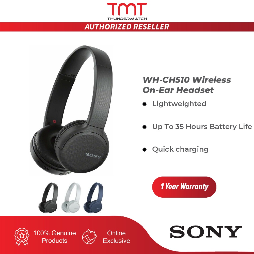 Sony WHCH510 Wireless Bluetooth Lightweight OnEar Headset 1 Year