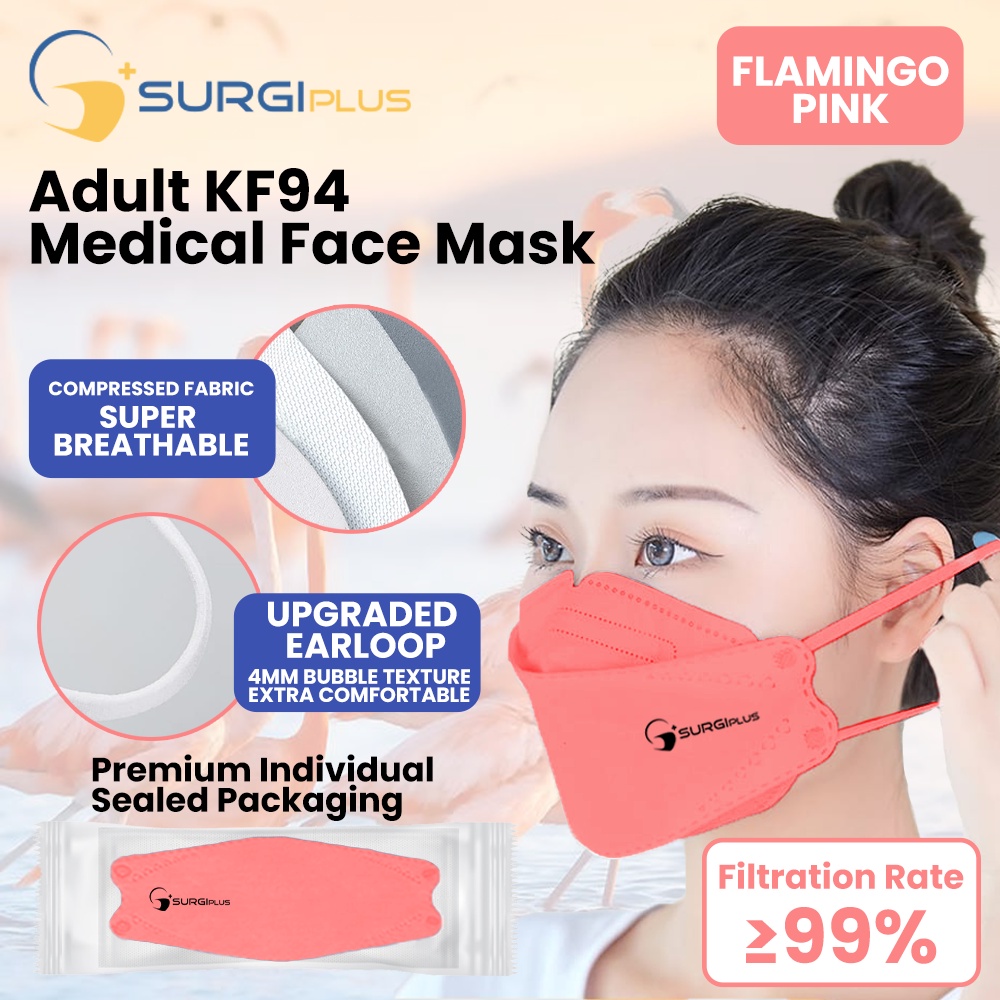 SURGIPLUS KF94 Adult Flamingo Pink Medical Face Mask 4 layer Premium