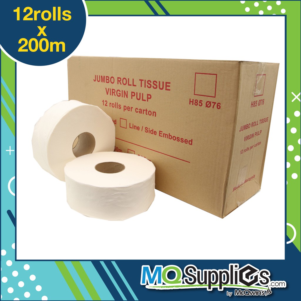 2Ply Jumbo Roll Toilet Tissue [Embossed] Virgin Pulp 85mm x 200m x