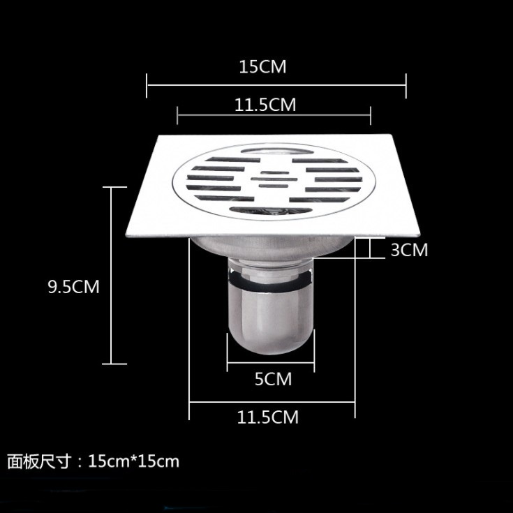 Floor Drain 15cm Traps 304 Stainless Steel Bathroom Shower Drain Cover