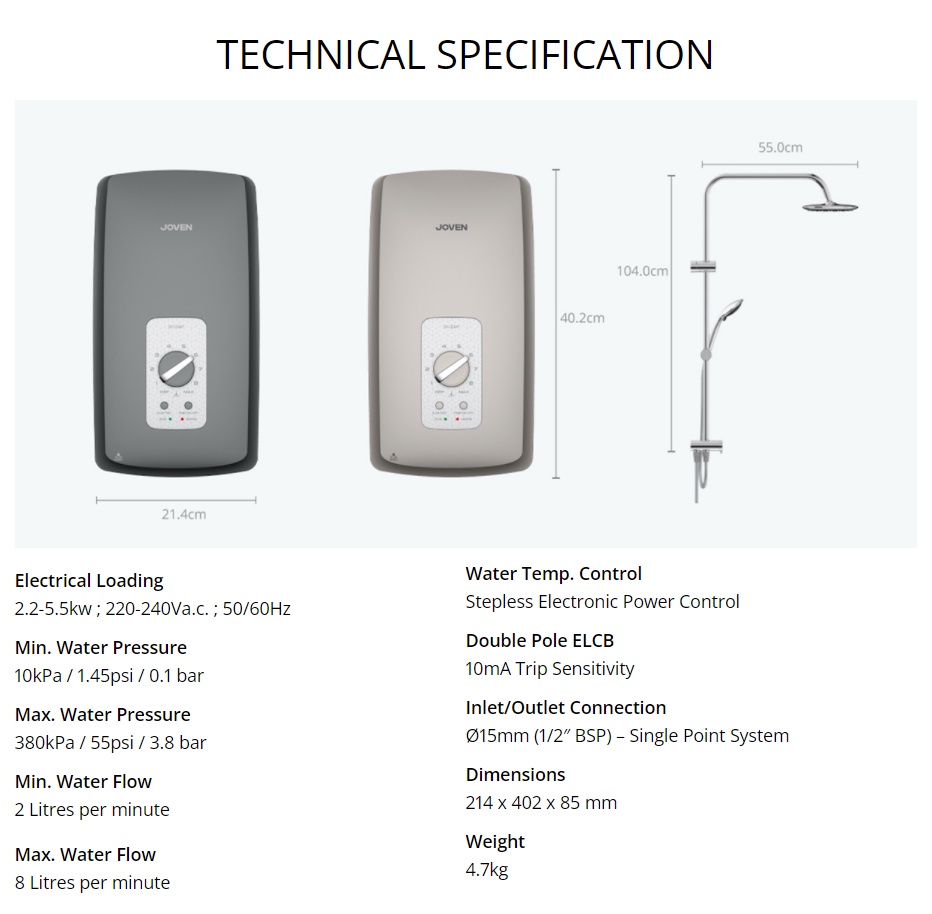 Joven Instant Water Heater (DC Pump/Rain Shower) Inverter SC33 Series 5