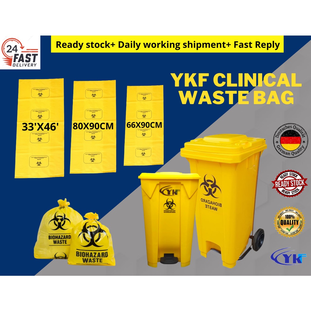 YKF Clinical Waste Bag [PACK] Biohazard Bin Bag/ Clinic Plastic Bag/ Yellow Bag (100L/120L