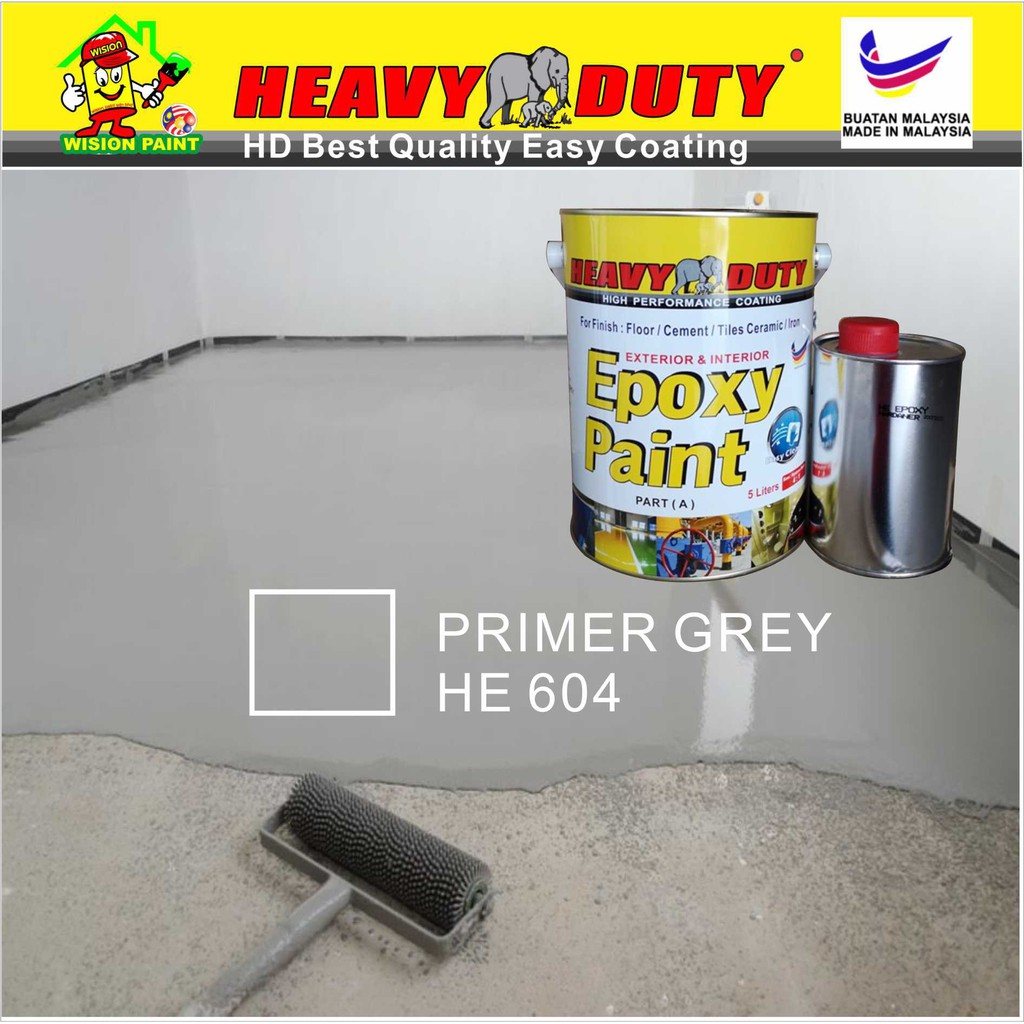 5L ( Primer Grey HE604 )Epoxy Paint ( Heavy Duty Coating Brand ) Floor