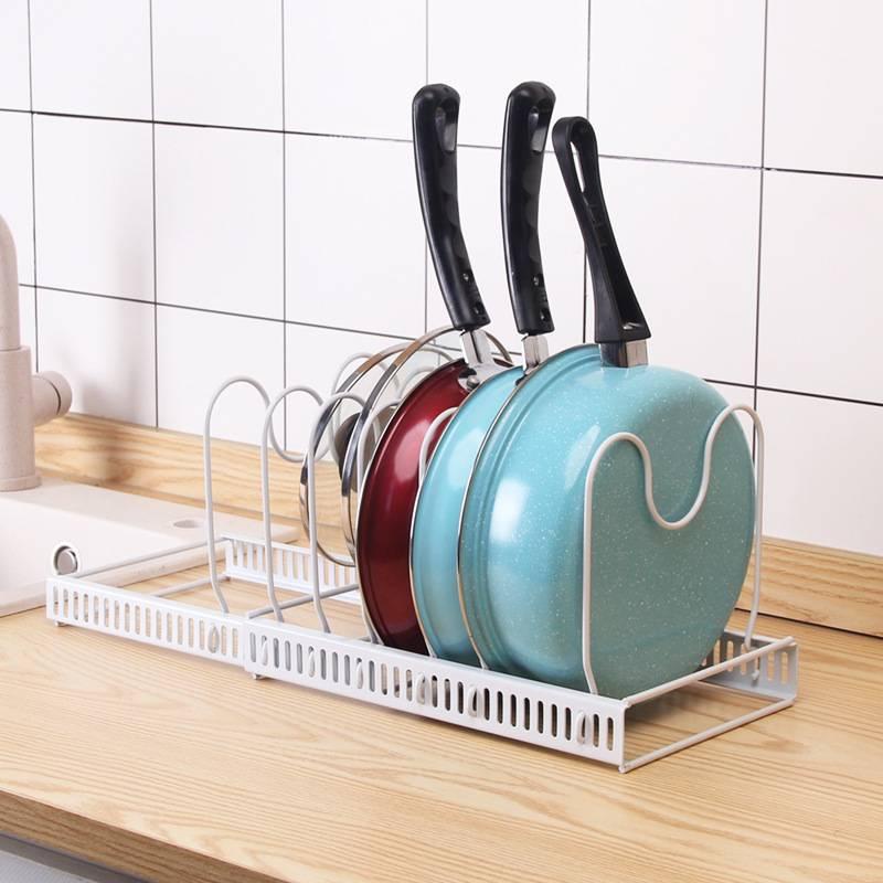 Expandable Kitchen Pans Rack Lid Stand Adjustable Compartments Pots and