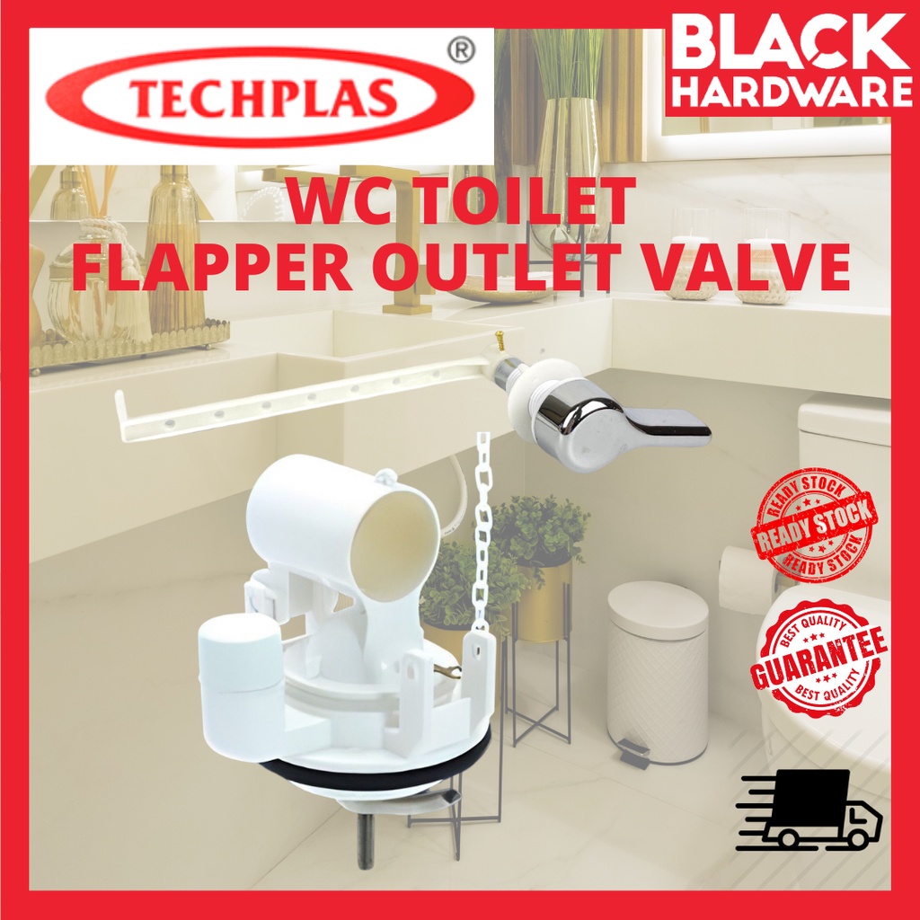 Black Hardware TECHPLAS WC Toilet Tools Flapper Outlet Flush Set Valve