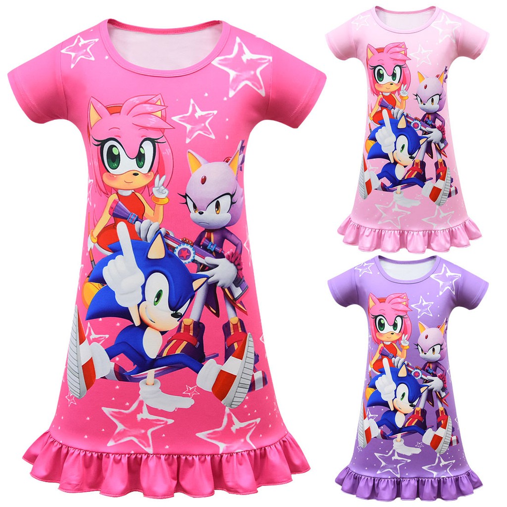 💖Ready Stock💖 Sonic the Hedgehog Pajamas Kids Girls Princess Mini Dress