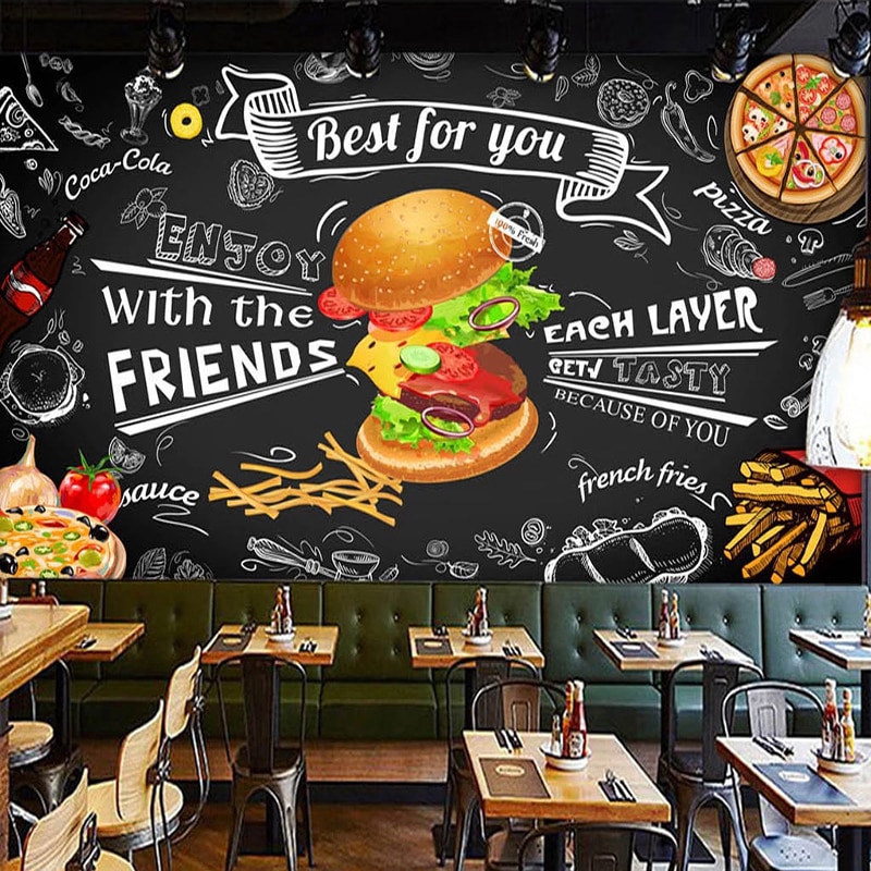 Custom Mural Wall Paper 3D Burger Fast Food Restaurant Coffee Shop