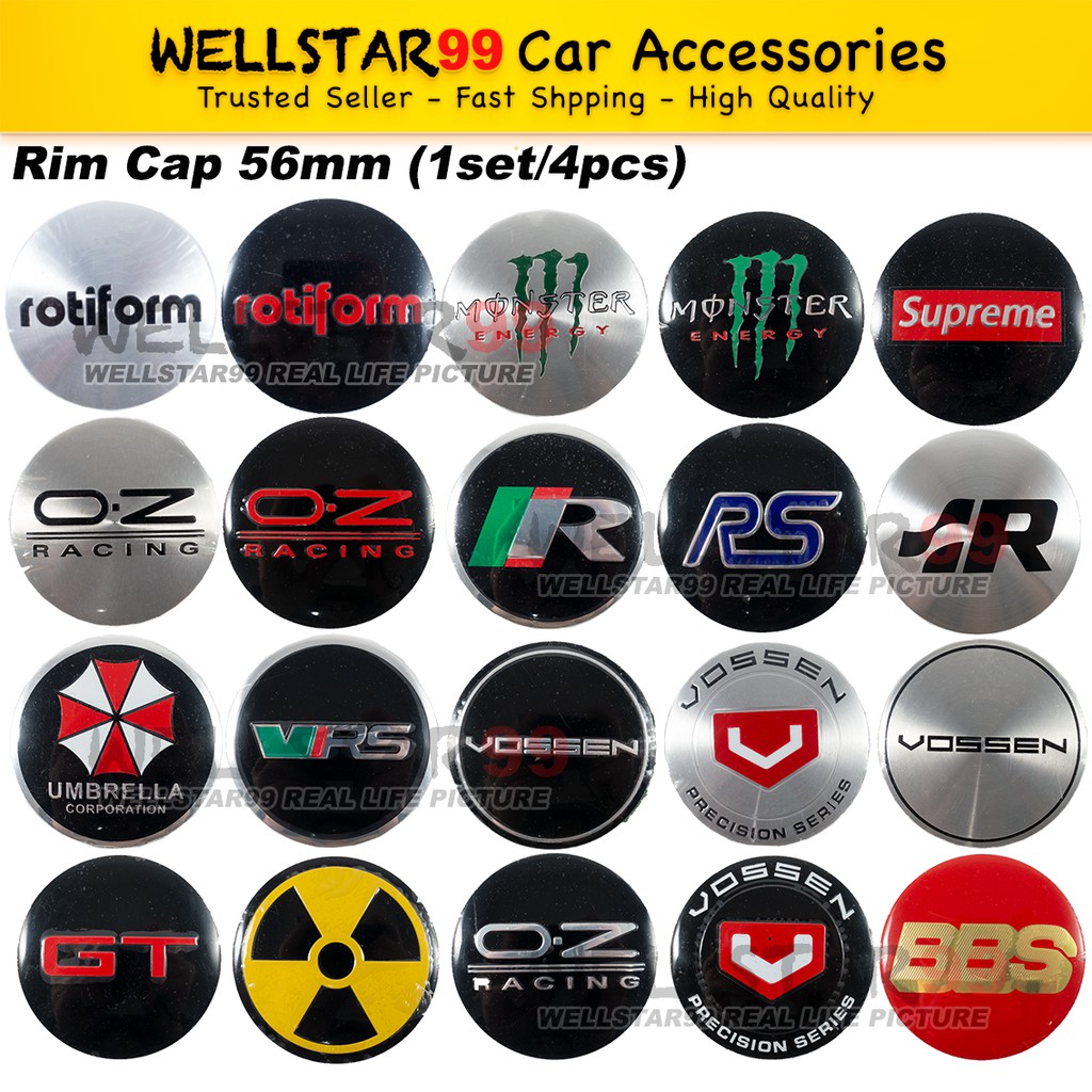 1Set/4Pcs Stickers 56mm Sport Rim Wheel Hub Cap Sticker Logo Emblem 1