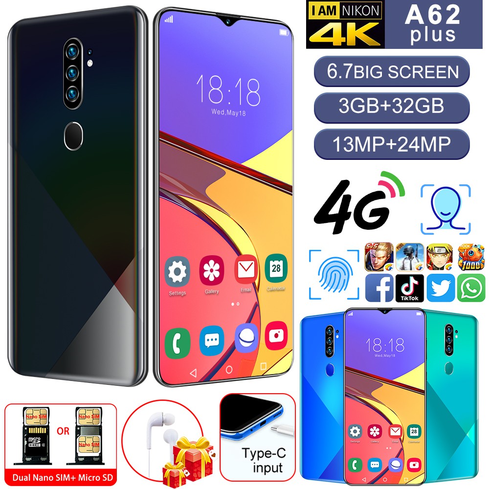 A62 Plus 6.7 Inch Smart Phone 3 + 32G MTK6799 Full Screen Android