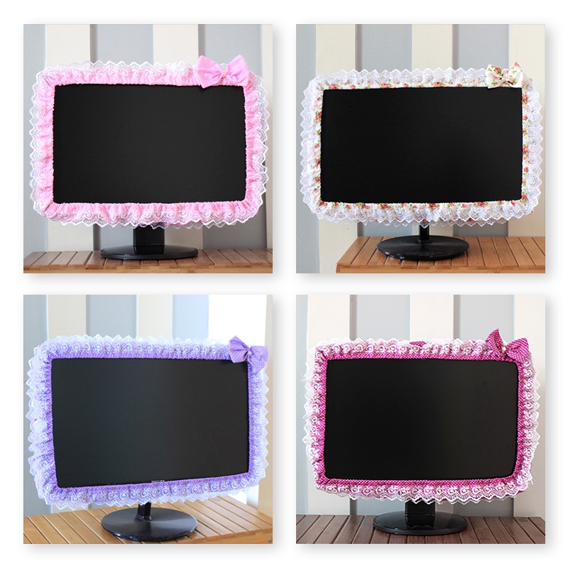 Lace Fabric Computer Frame Cover Monitor Screen Dust Cover With Elastic