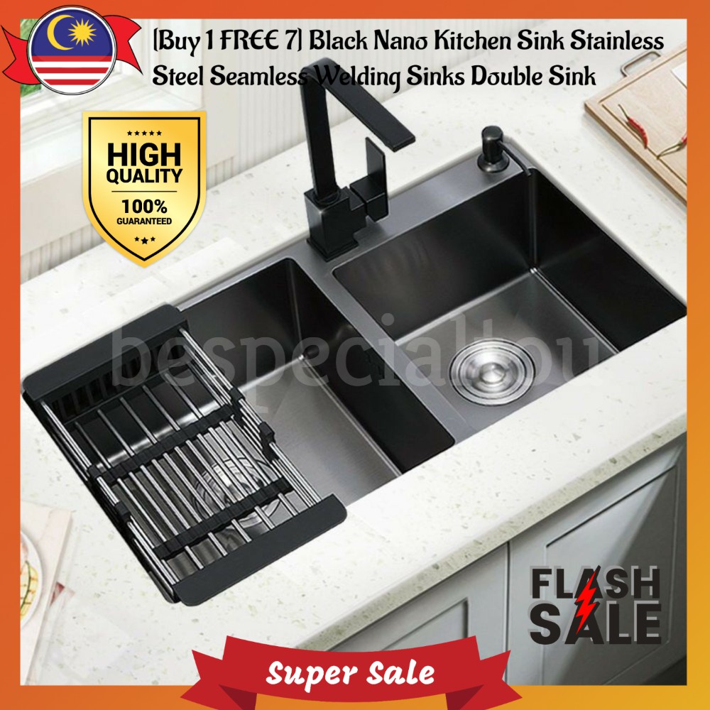 [Buy 1 FREE 7] Black Nano Kitchen Sink Stainless Steel Seamless Welding