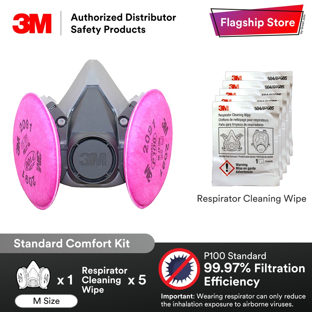 3M P100 Standard 6200 Reusable Respirator 2091 Filter Kit with Cleaning