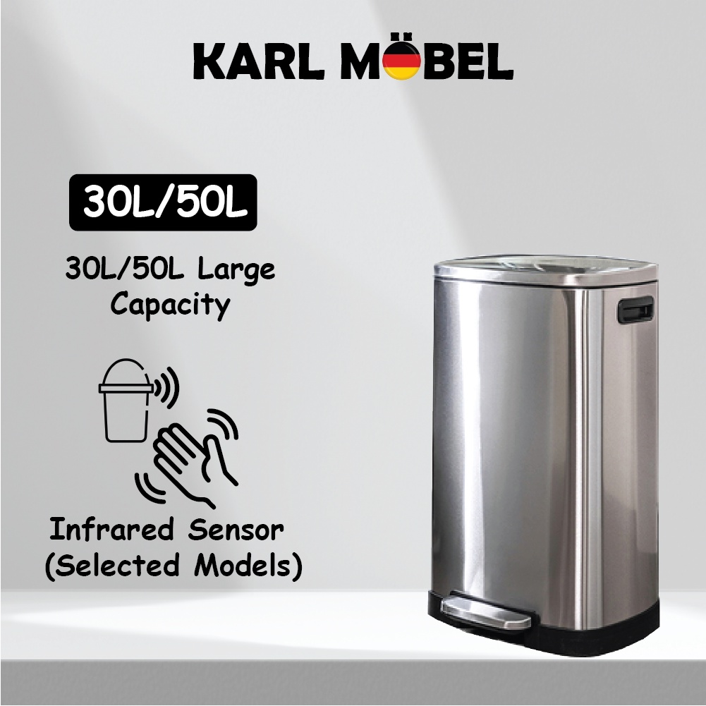 Tong sampah besar Dustbin kitchen large 50L 30L Pedal rubbish bin bertutup Sensor cover trash