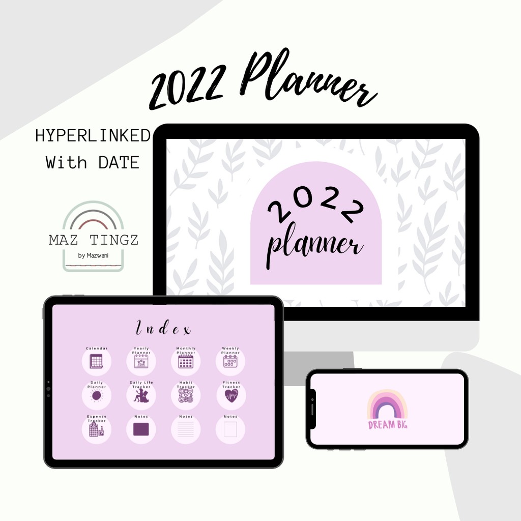 2022 Digital Planner [ PDF ] with DATE Hyperlinked Printable