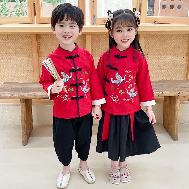 Boys Girls Hanfu Traditional CNY Chinese Costume Embroidered Clothing
