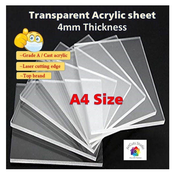 4mm Casting Acrylic Sheet Board Transparent Clear A4 Size DIY Project