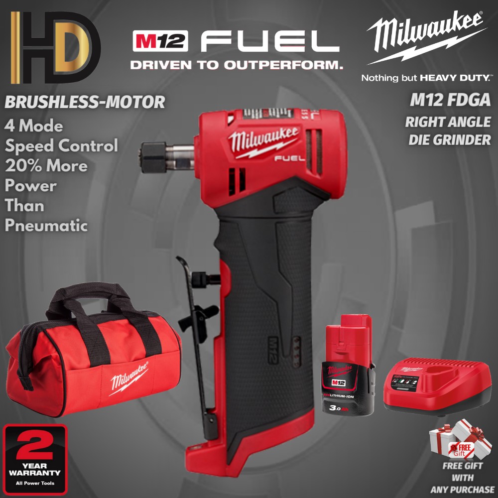 Milwaukee M12 FDGA Fuel 1/4" Right Angle Die Grinder / Brushless Motor