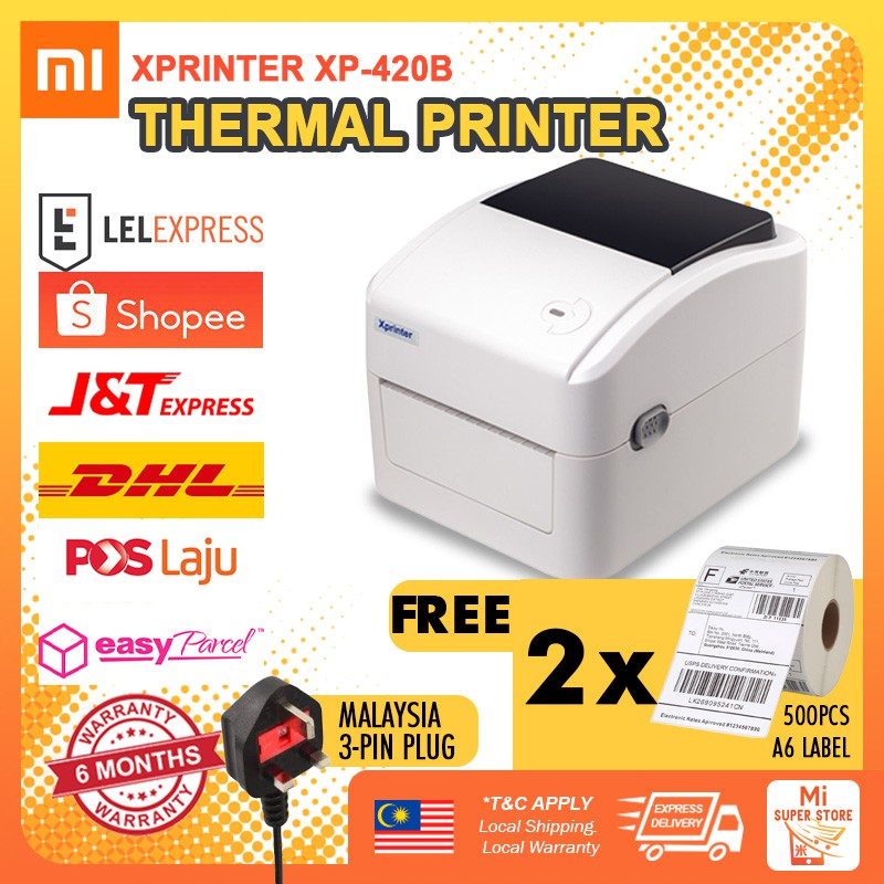 Xprinter XP420B Thermal Printer Wifi Bluetooth Usb A6 LEX Shopee