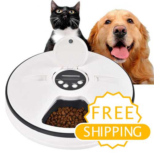 Automatic Pet Feeders Programmable 6 Meal Timing Pet Feeders (Grey